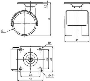 40mm sort møbelhjul u/bremse