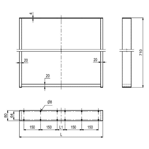 FRAME-bordben i stål 710x750mm, 2 stk.