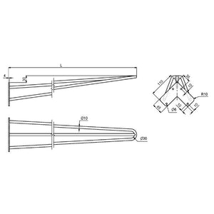 Skråt 3-delt bordben 711mm, sort